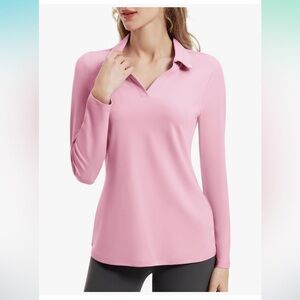 NWT Women's Tennis Golf Shirt Long Sleeved Top Sport Activewear V-Neck Workout